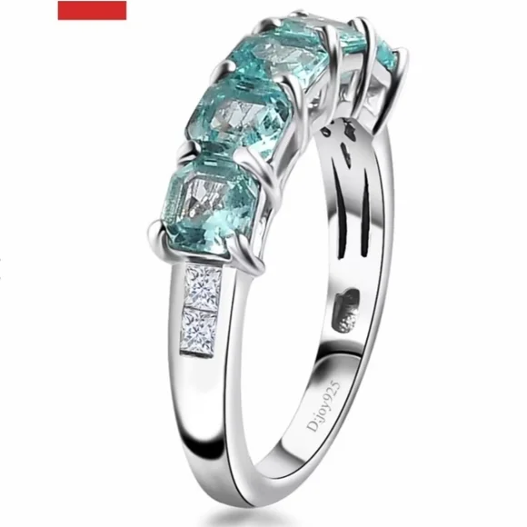 Genuine 5 Stone Apatite Ring Sterling Silver Rhodium Overlay Size 7! New - Picture 8 of 14